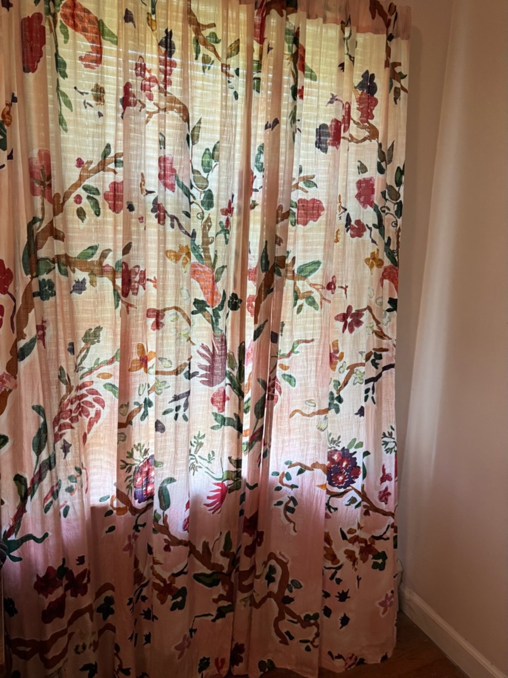 Anthropologie Floral Sheer Drapery Panel in Pink, Green, Red, Gold. Four panels.